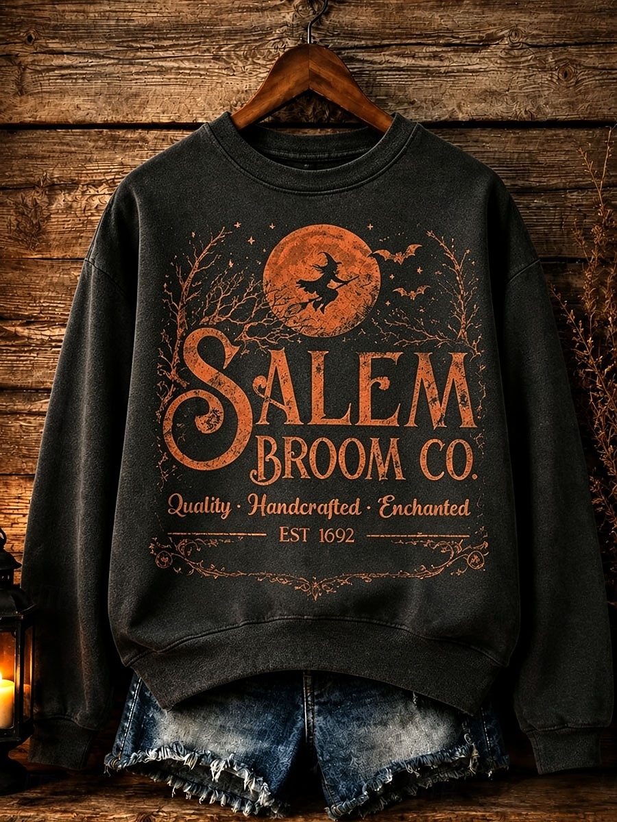 Halloween Women's Pullover Sweatshirt Graphic Letter Witch Casual Long Sleeve Sweatshirt