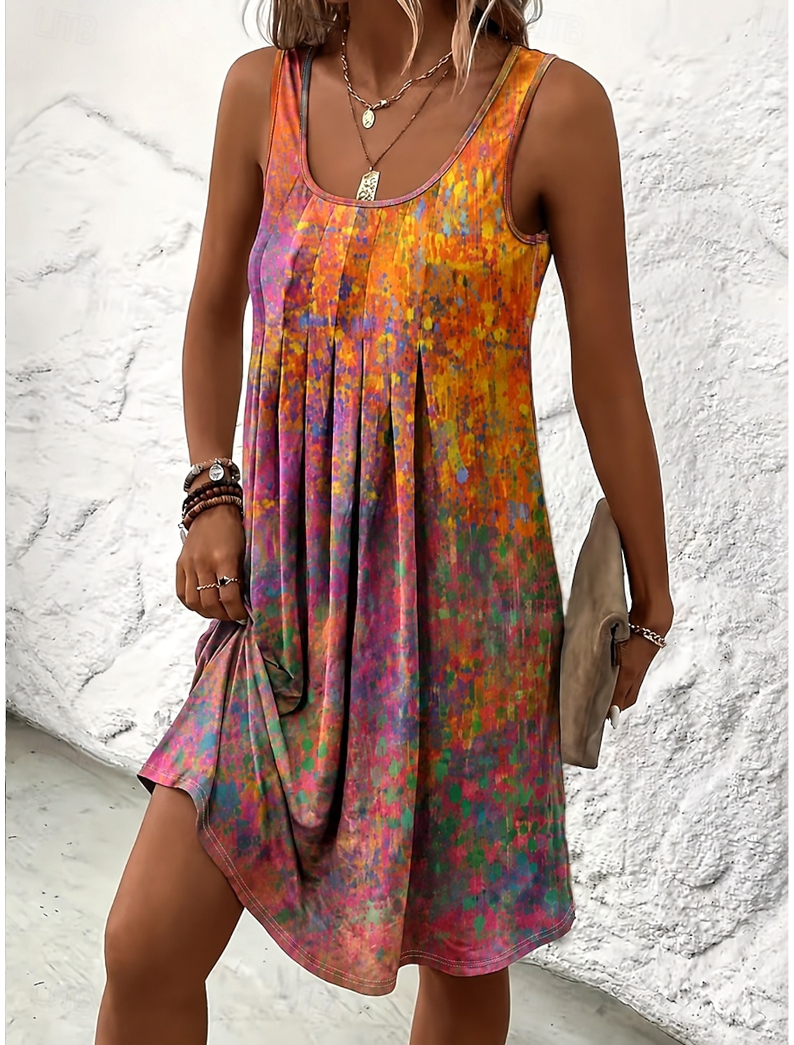 Women's Vacation Casual Beach Loose Fit Graphic Abstract Sleeveless U Neck Mini Dress