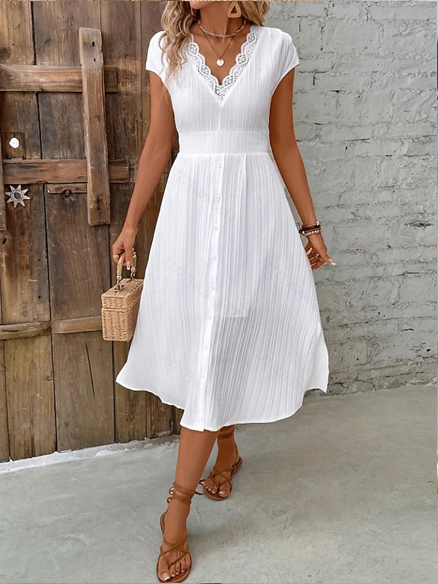 Women's Midi Dress Lace Dress White Dress Casual Dress Summer Dress