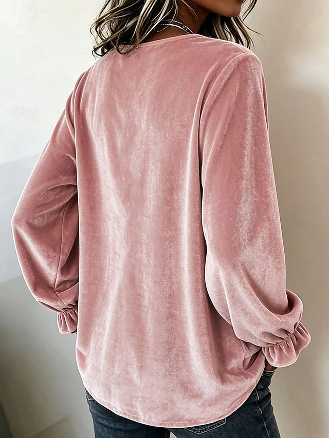 Women's Shirt Velvet Solid Color Plain Elegant Bohemia Vacation Long Sleeve V Neck Long Tops
