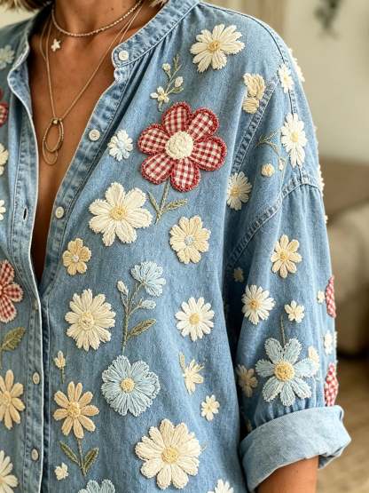 Women's Daisy Floral Print Button-Down Shirt