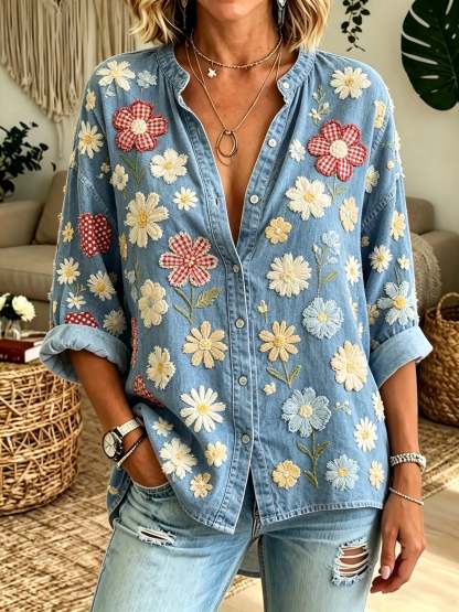 Women's Daisy Floral Print Button-Down Shirt