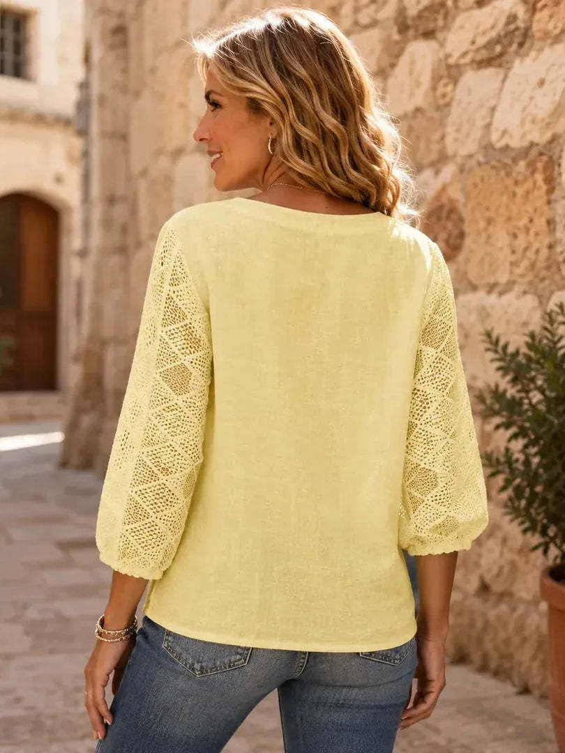 Women's Crochet Eyelet Tassel Blouse