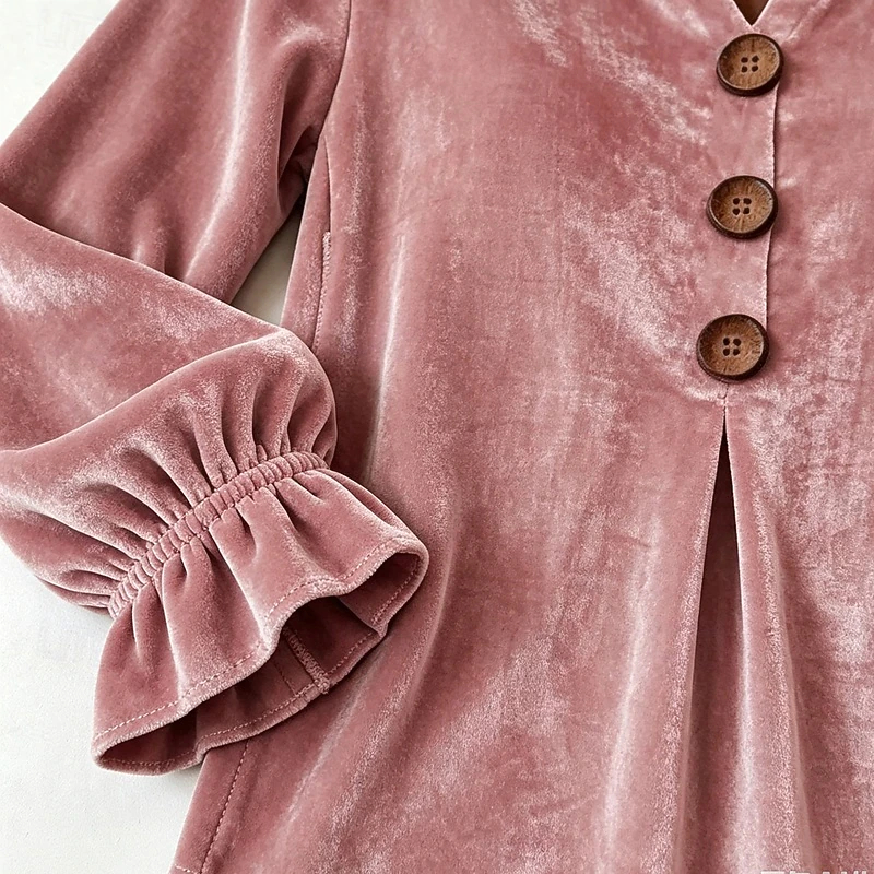 Women's Shirt Velvet Solid Color Plain Elegant Bohemia Vacation Long Sleeve V Neck Long Tops