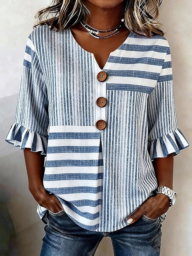 Women's Shirt Boho Shirt Casual Shirt Graphic Striped Elegant Bohemia Active 3_4 Length Sleeve Blouse