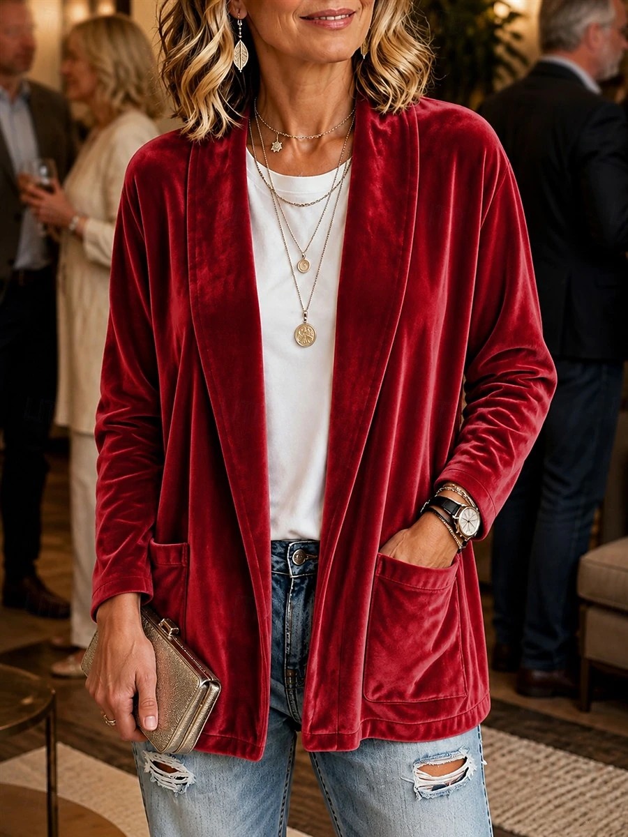  Women's Casual Jacket Velvet Blazer Lightweight Comfortable Open Front Casual Solid Color Casual Cardigan