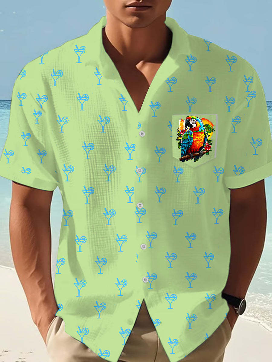 Men's It's 5 O'clock Everywhere Hawaiian Parrot Print Casual Waffle Po