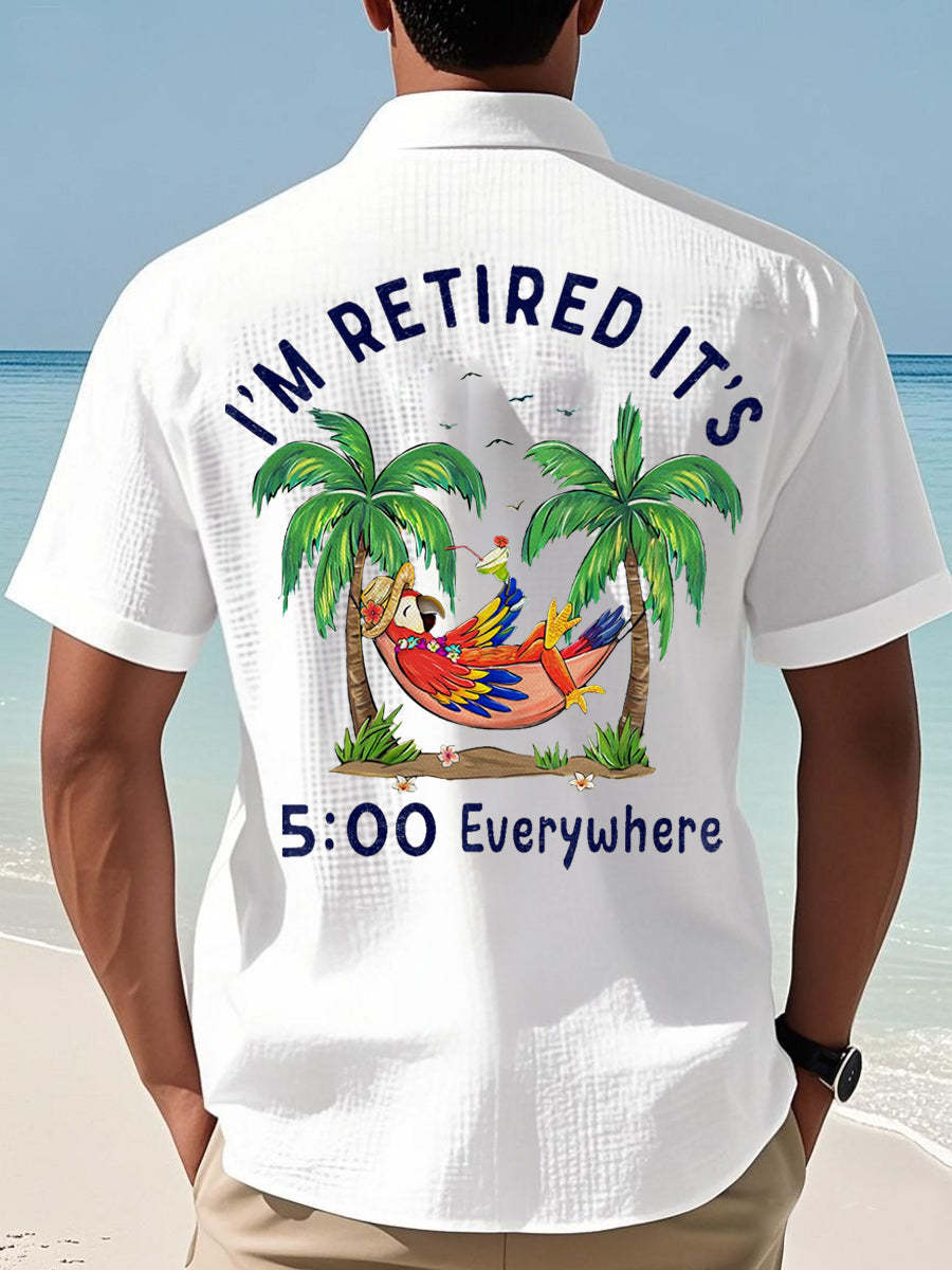 Men's I'm Retired It's 5 O'clock Everywhere Parrot Print Casual Waffle Short-Sleeve Shirt