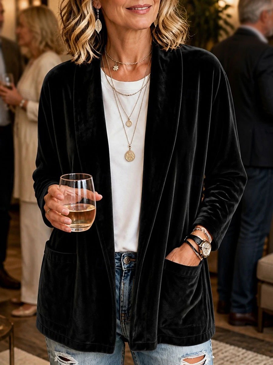  Women's Casual Jacket Velvet Blazer Lightweight Comfortable Open Front Casual Solid Color Casual Cardigan