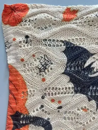 Women's Halloween One-Shoulder Diamond Hollow Bat Pumpkin Print Long Sleeve Top