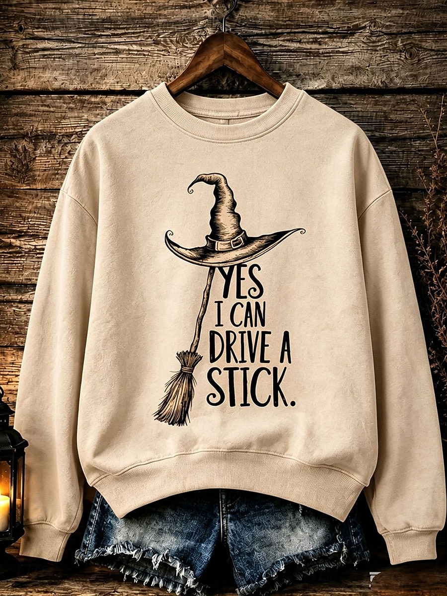 Halloween Women's Pullover Sweatshirt Graphic Letter Witch Casual Long Sleeve Crew Neck Sweatshirt