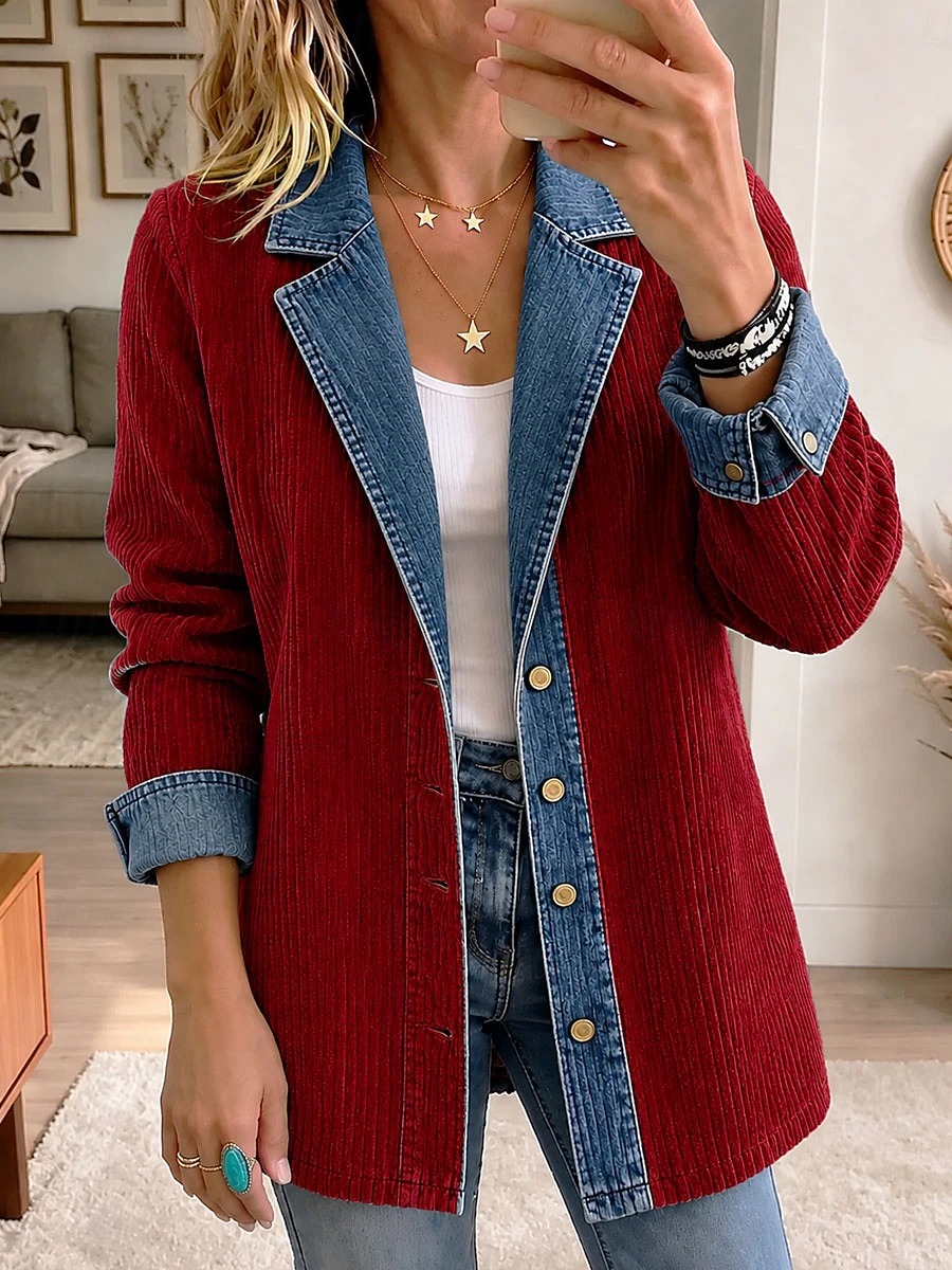 Women's Casual Jacket Denim Jacket Lightweight Color Block Casual Solid Color Casual Daily Street Long Notch Lapel Long Sleeve Outerwear