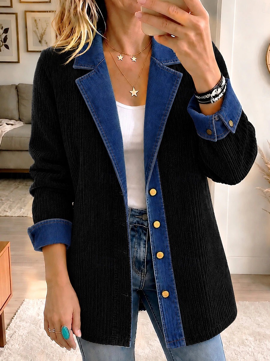 Women's Casual Jacket Denim Jacket Lightweight Color Block Casual Solid Color Casual Daily Street Long Notch Lapel Long Sleeve Outerwear