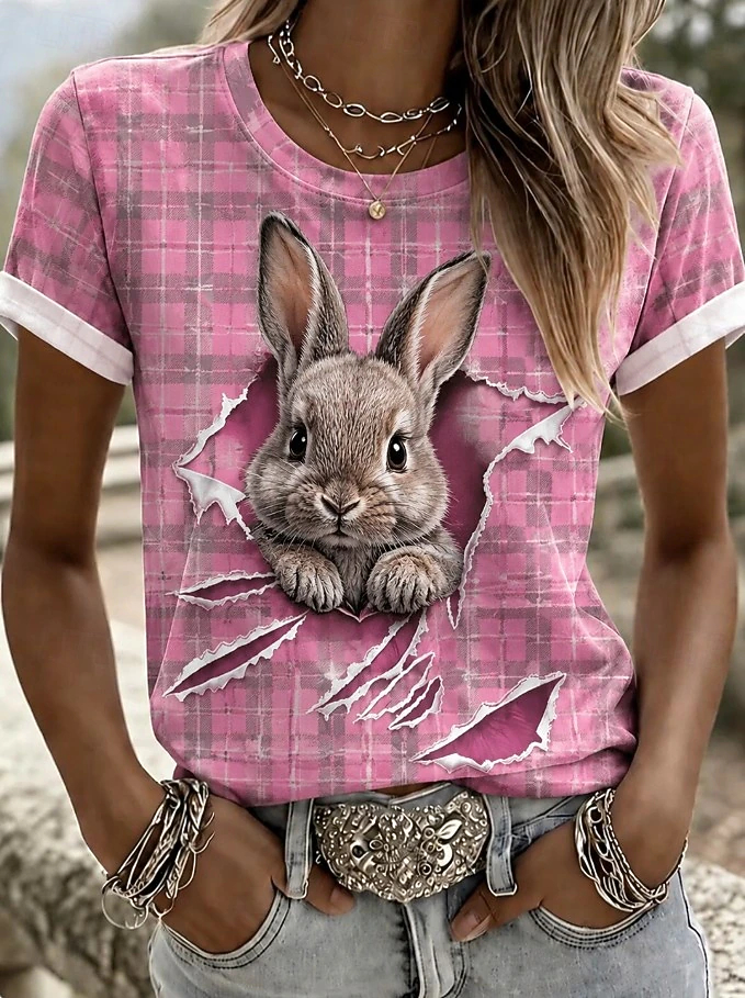Women's T Shirt Color Block Print Graphic Animal Cat Vintage Stylish Classic Short Sleeve Crew Neck T-shirt