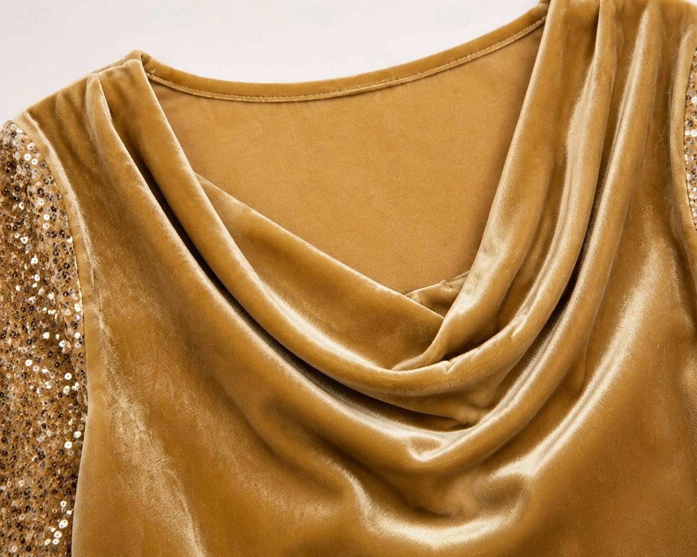 Women's Shirt Velvet Sequins Elegant Long Sleeve Cowl Neck Regular Tops