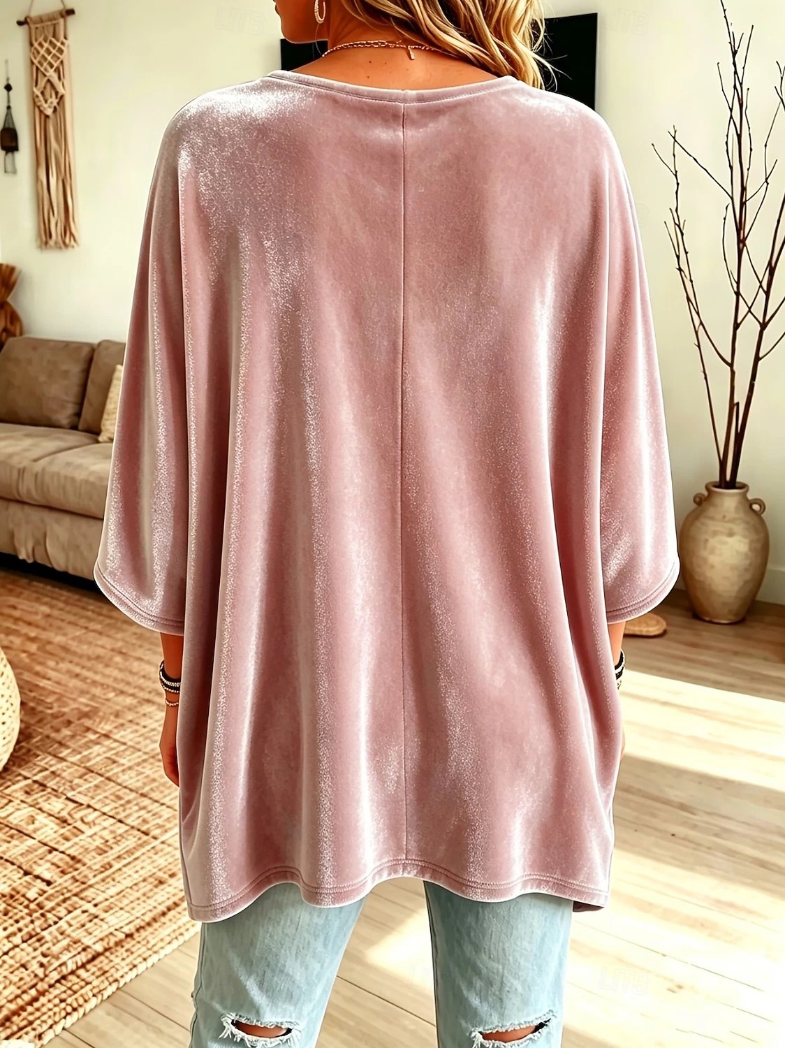 Women's Shirt Velvet Blouse Solid Color Plain Stylish Casual Short Sleeve 3/4 Length Sleeve Crew Neck Long Tops
