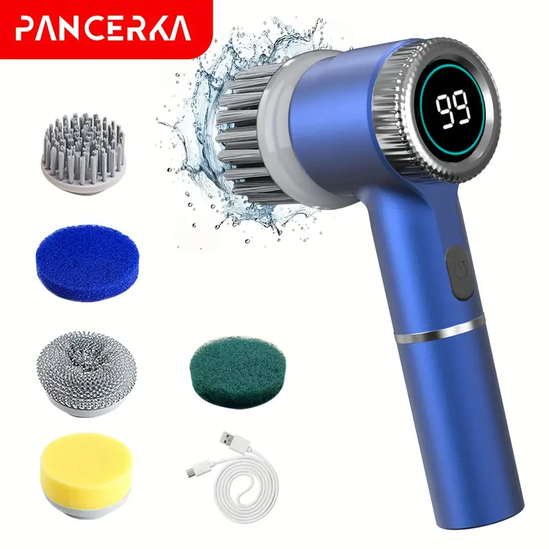   1 set electric spin scrubber featuring 5 interchangeable brush heads type c power cord a handheld rechargeable shower scrubber with three speed settings suitable for cleaning bathrooms kitchens bathtubs tiles and showers details 1