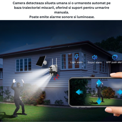 Camera de supraveghere cu incarcare solara. 4G. cu  Lentila Dubla. Baterie 10.000mAh. Consum redus de energie. Rezistanta la apa IP65