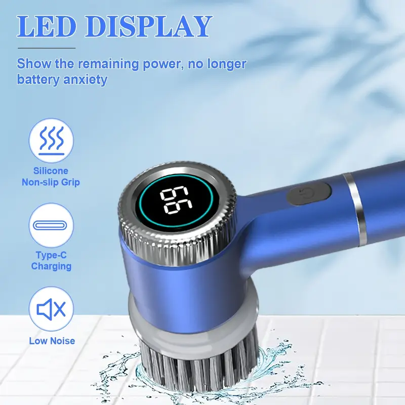   1 set electric spin scrubber featuring 5 interchangeable brush heads type c power cord a handheld rechargeable shower scrubber with three speed settings suitable for cleaning bathrooms kitchens bathtubs tiles and showers details 3