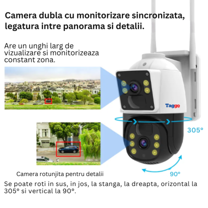 Camera de supraveghere cu incarcare solara. 4G. cu  Lentila Dubla. Baterie 10.000mAh. Consum redus de energie. Rezistanta la apa IP65