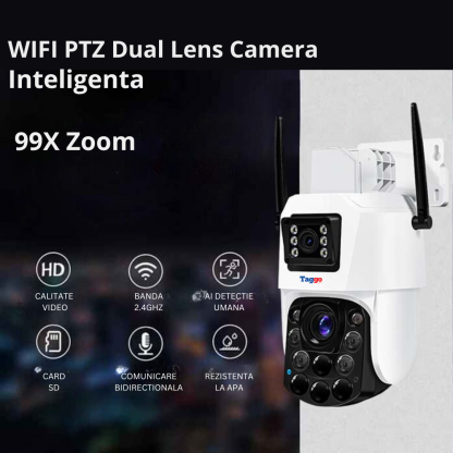 Camera de supraveghere WIFI 4K. 100X. 2 lentile. Control din aplicatie. Detectie umana. Rezistenta la apa IP66