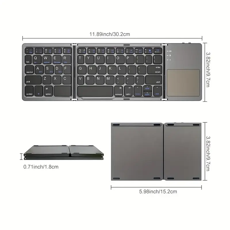 zyy portable wireless   keyboard with touchpad ultra thin design rechargeable lithium polymer battery 140mah usb charging compatible with android ios windows   with type c charging port for office and travel details 3