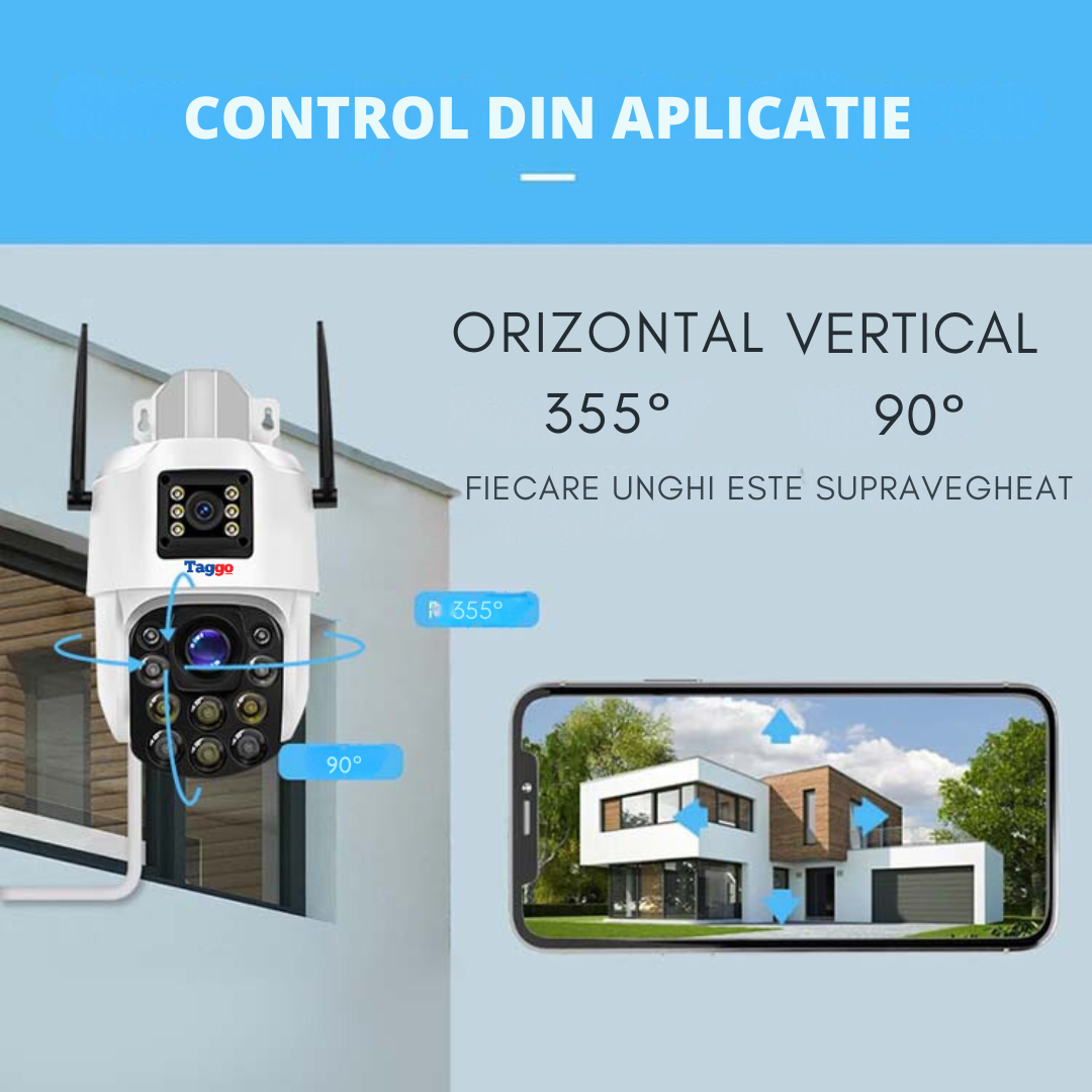 Camera de supraveghere WIFI 4K. 100X. 2 lentile. Control din aplicatie. Detectie umana. Rezistenta la apa IP66