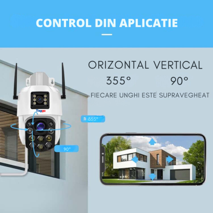 Camera de supraveghere WIFI 4K. 100X. 2 lentile. Control din aplicatie. Detectie umana. Rezistenta la apa IP66