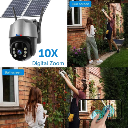 Camera de Supraveghere Solara 4G Cartela SIM 5 MP. Zoom 10X. Full HD 1080p. Panou Solar Dublu 20W. Rezistenta La Apa IP 66. Gri. Card 64GB