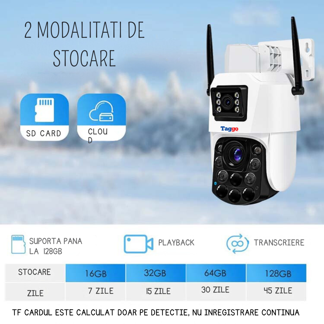 Camera de supraveghere WIFI 4K. 100X. 2 lentile. Control din aplicatie. Detectie umana. Rezistenta la apa IP66