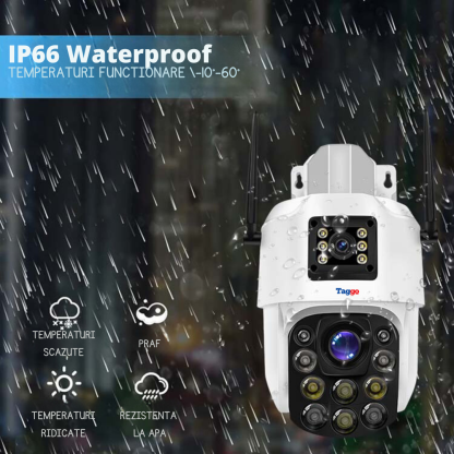 Camera de supraveghere WIFI 4K. 100X. 2 lentile. Control din aplicatie. Detectie umana. Rezistenta la apa IP66