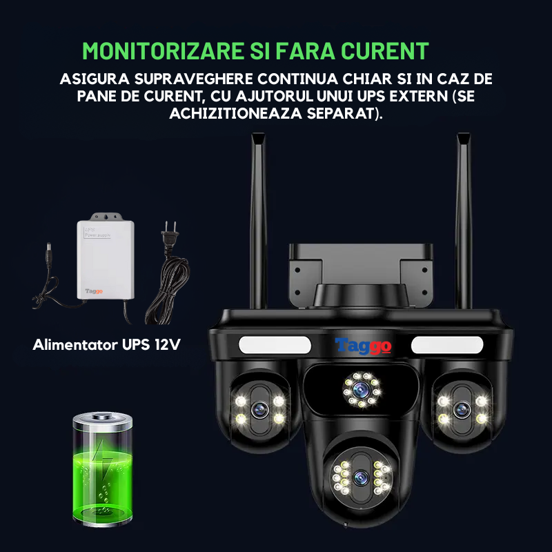 Camera de Supraveghere Crocodil. Conexiune 4G. 3 Lentile. 12 MP. Vedere Panoramica. Night vision