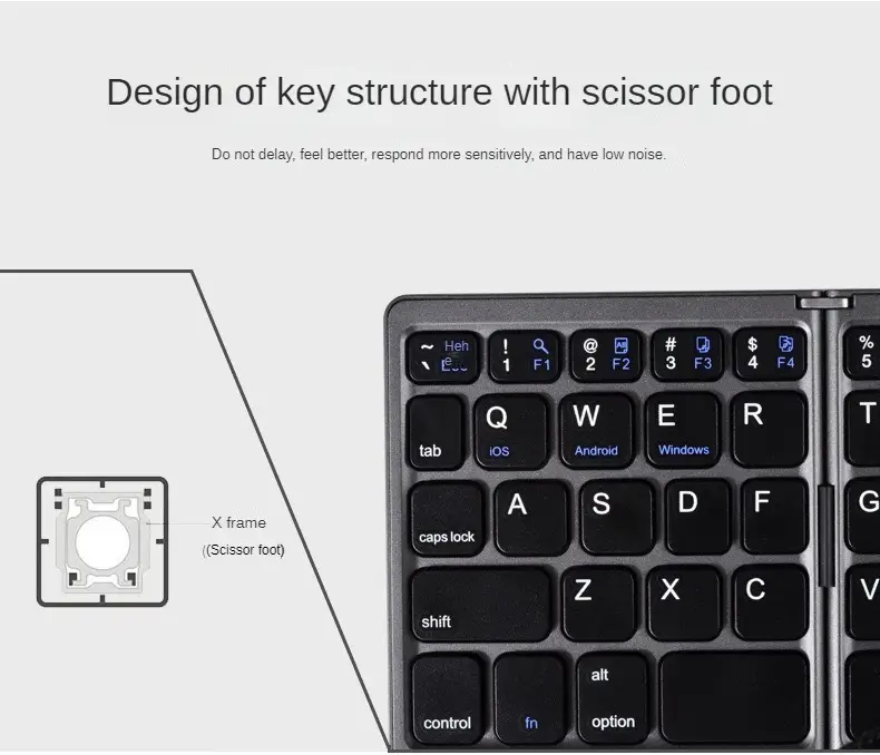 bi fold   wireless foldable keyboard   silent ultra thin portable keyboard three systems universal details 2