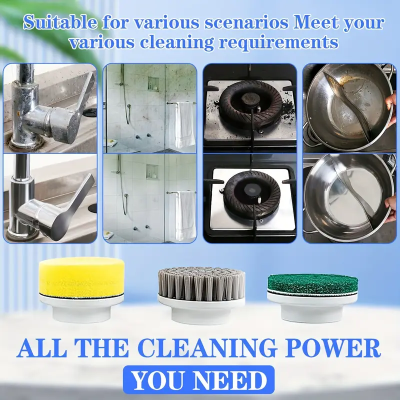   1 set electric spin scrubber featuring 5 interchangeable brush heads type c power cord a handheld rechargeable shower scrubber with three speed settings suitable for cleaning bathrooms kitchens bathtubs tiles and showers details 8