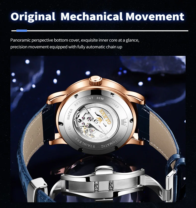 OLEVS 9923中国最受欢迎的产品来样定做不锈钢手表月相自动机械表