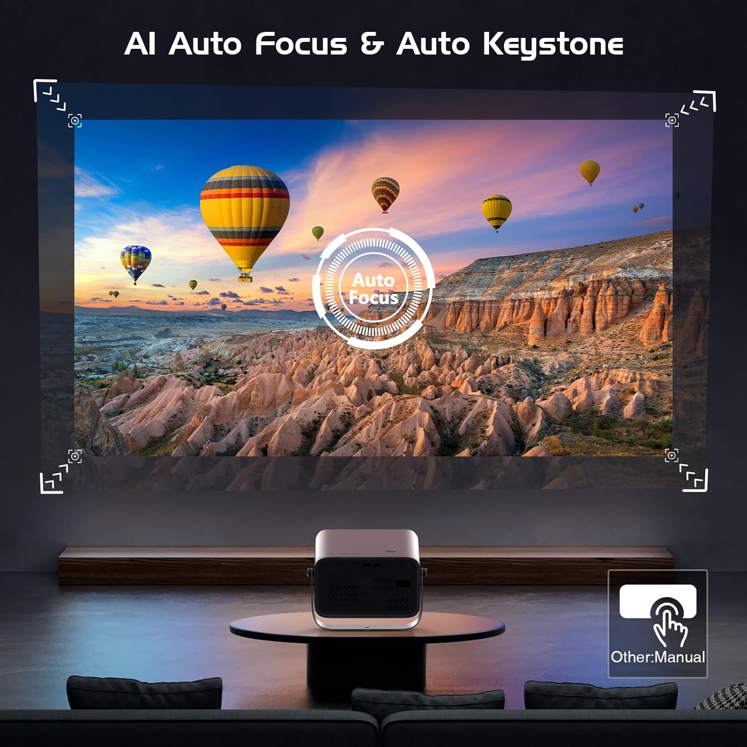 SEMNARE SUCCES 【Auto Fokus/Trapezkorrektur】 Smart Beamer 360 ° Rotation & Zoom 50%, AKATUO Heimkino Projektor, Native 1080P, 4K Unterstützt, WiFi6 Bluetooth, Video Beamer Bullet-in Lautsprecher