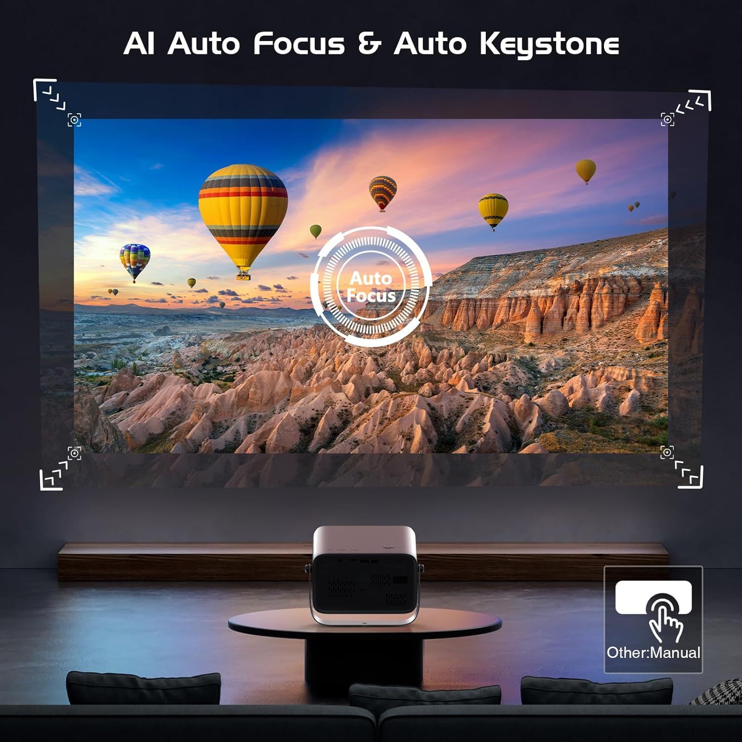 SEMNARE SUCCES 【Auto Fokus/Trapezkorrektur】 Smart Beamer 360 ° Rotation & Zoom 50%, AKATUO Heimkino Projektor, Native 1080P, 4K Unterstützt, WiFi6 Bluetooth, Video Beamer Bullet-in Lautsprecher