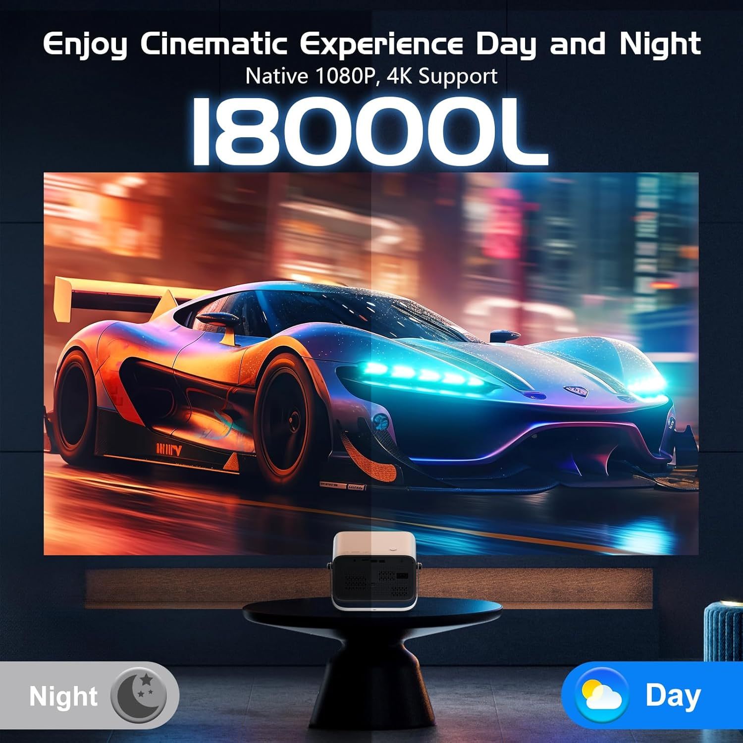 SEMNARE SUCCES 【Auto Fokus/Trapezkorrektur】 Smart Beamer 360 ° Rotation & Zoom 50%, AKATUO Heimkino Projektor, Native 1080P, 4K Unterstützt, WiFi6 Bluetooth, Video Beamer Bullet-in Lautsprecher