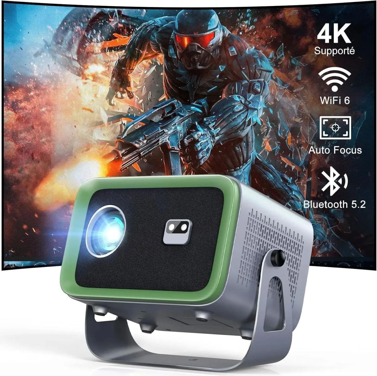 SEMNARE SUCCES 【Auto Fokus/Trapezkorrektur】 Smart Beamer 360 ° Rotation & Zoom 50%, AKATUO Heimkino Projektor, Native 1080P, 4K Unterstützt, WiFi6 Bluetooth, Video Beamer Bullet-in Lautsprecher