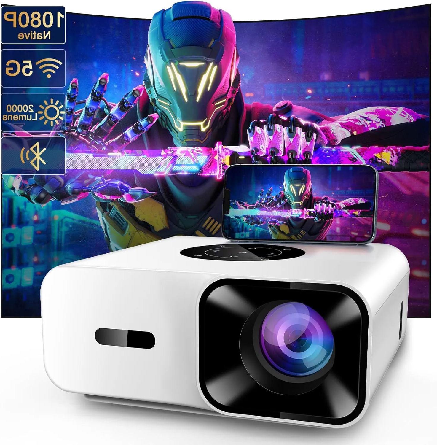 SEMNARE SUCCES Mini Beamer 4K-Unterstützung, 2024 Neuer Full HD 1080P Projektor mit 20000 Lumen, Bluetooth und WiFi, Tragbarer Heimkino Beamer für Smartphone/TV Stick/PS5, HDMI/USB/AV, kompatibel mit iOS/Android