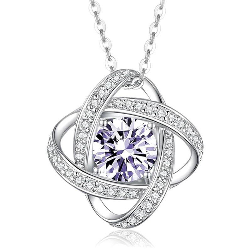 S925 Sterling Silver Love Knot Birthstone Jewelry, Love Knot Necklace， Anniversary Birthday Gifts for Women Wife Girlfriend Mom Daughter