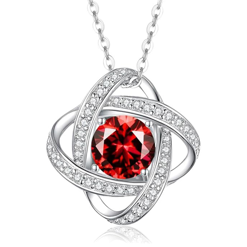 S925 Sterling Silver Love Knot Birthstone Jewelry, Love Knot Necklace， Anniversary Birthday Gifts for Women Wife Girlfriend Mom Daughter