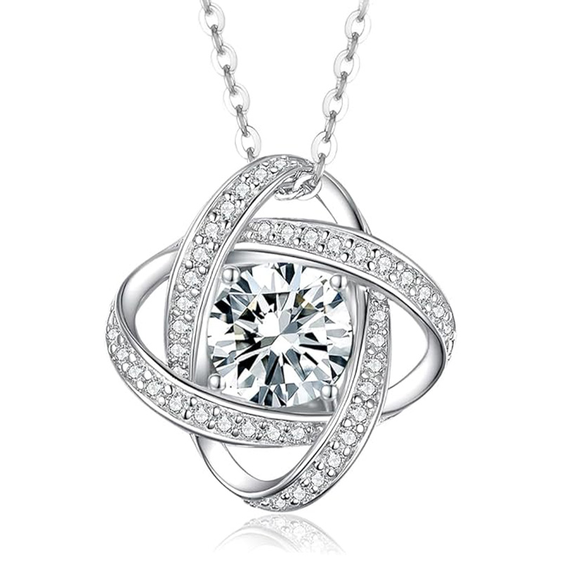S925 Sterling Silver Love Knot Birthstone Jewelry, Love Knot Necklace， Anniversary Birthday Gifts for Women Wife Girlfriend Mom Daughter