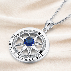 300-2 compass necklace diamond gemstone silver