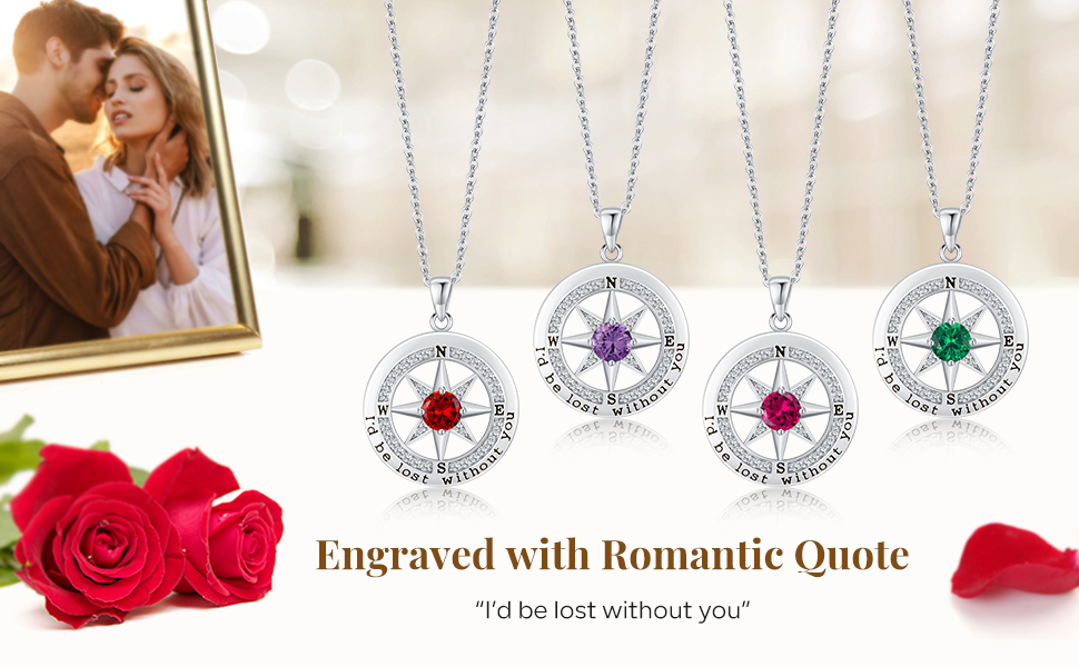 4 colors silver compass necklace jewelry for women wedding anniversary