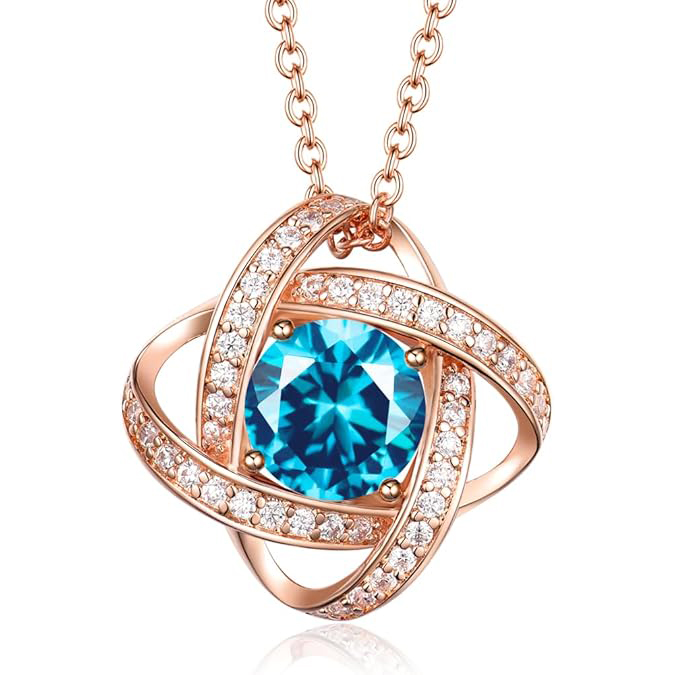 S925 Sterling Silver Love Knot Birthstone Jewelry, Love Knot Necklace， Anniversary Birthday Gifts for Women Wife Girlfriend Mom Daughter