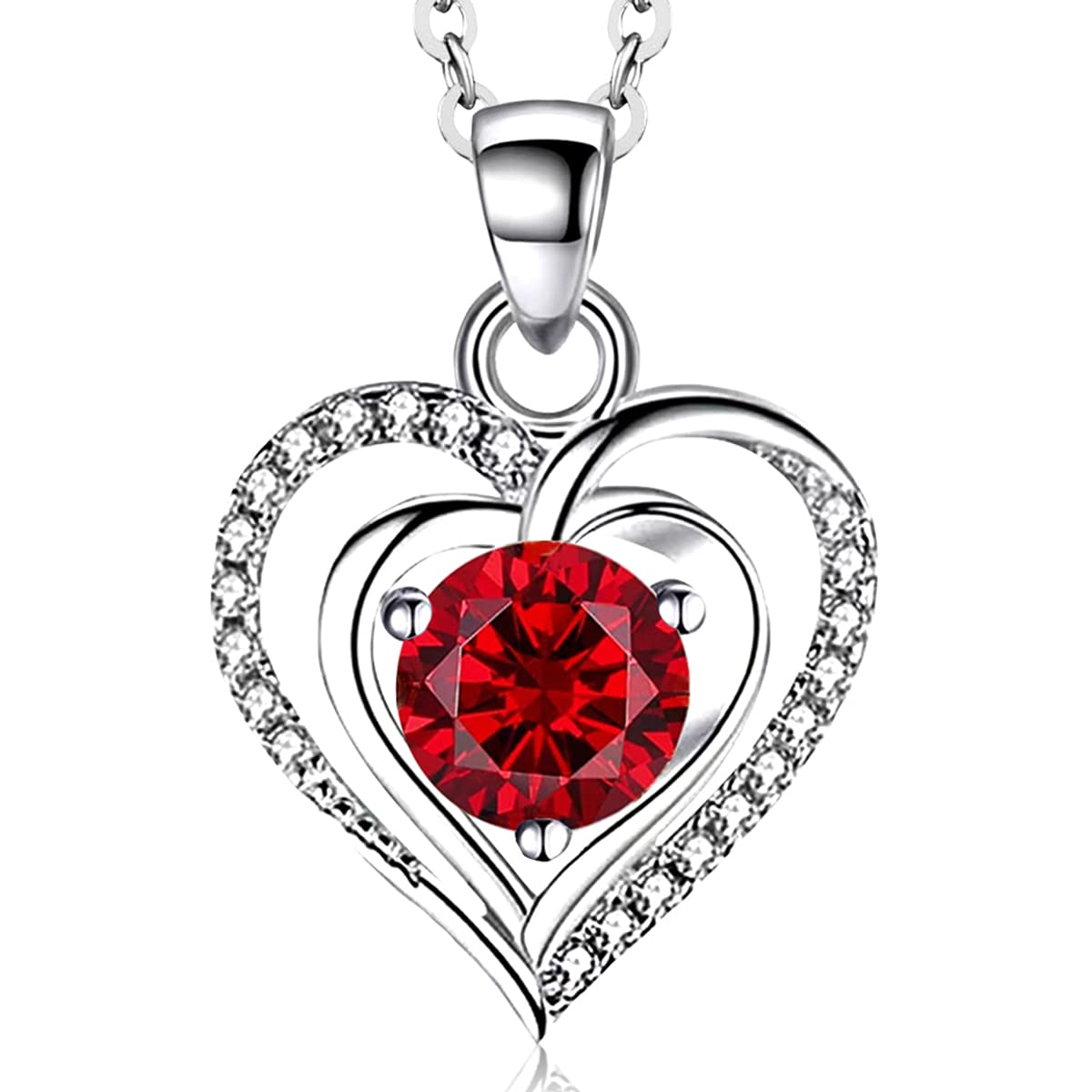 S925 Sterling Silver Double-Heart Pendant Necklace – Multi-Color Gemstone, Symbol of Deep Love