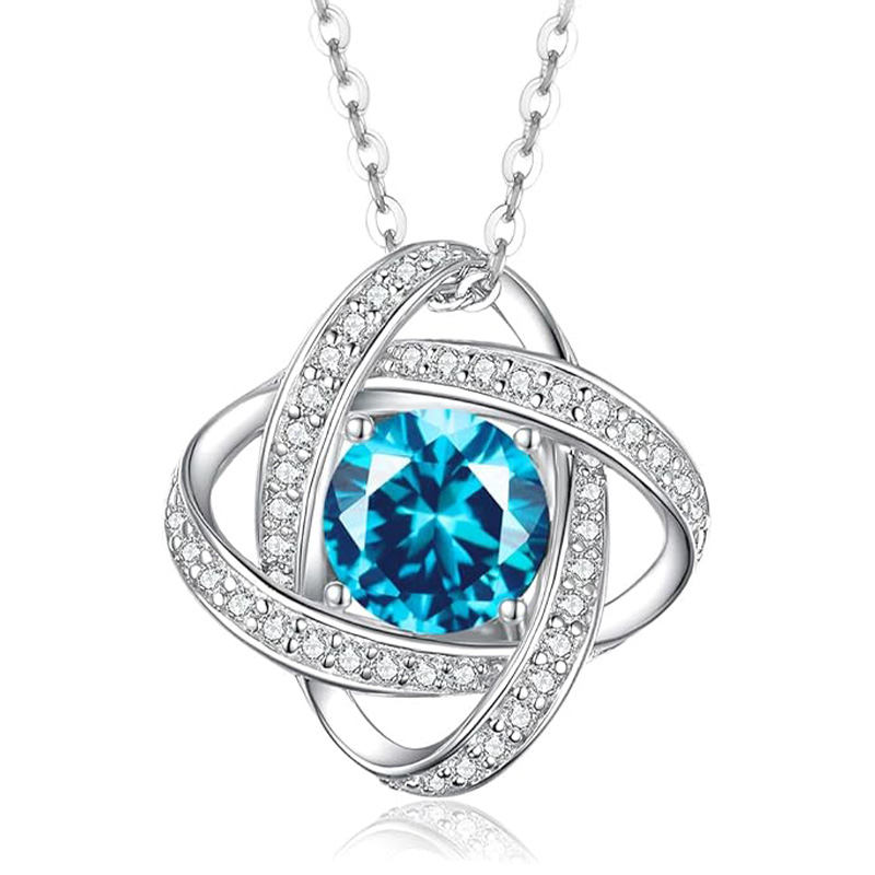 S925 Sterling Silver Love Knot Birthstone Jewelry, Love Knot Necklace， Anniversary Birthday Gifts for Women Wife Girlfriend Mom Daughter