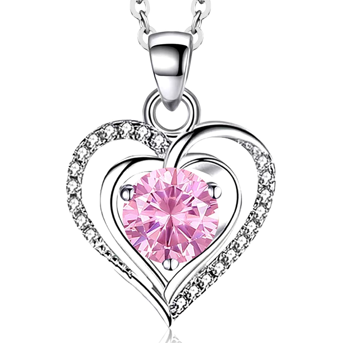 S925 Sterling Silver Double-Heart Pendant Necklace – Multi-Color Gemstone, Symbol of Deep Love