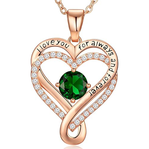 S925 Sterling Silver Infinity Love Heart Birthstone Necklace for Women Wife, Anniversary for Women Wife Birthday Gift for Her Girlfriend Mom Daughters, I Love You forever Women's Jewelry